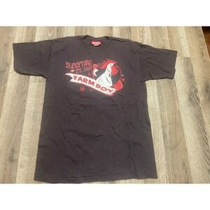 Farm Boy Shirt, Men's Medium, Brown Red White "Sleeping in 'till 5AM! Farm Boy"